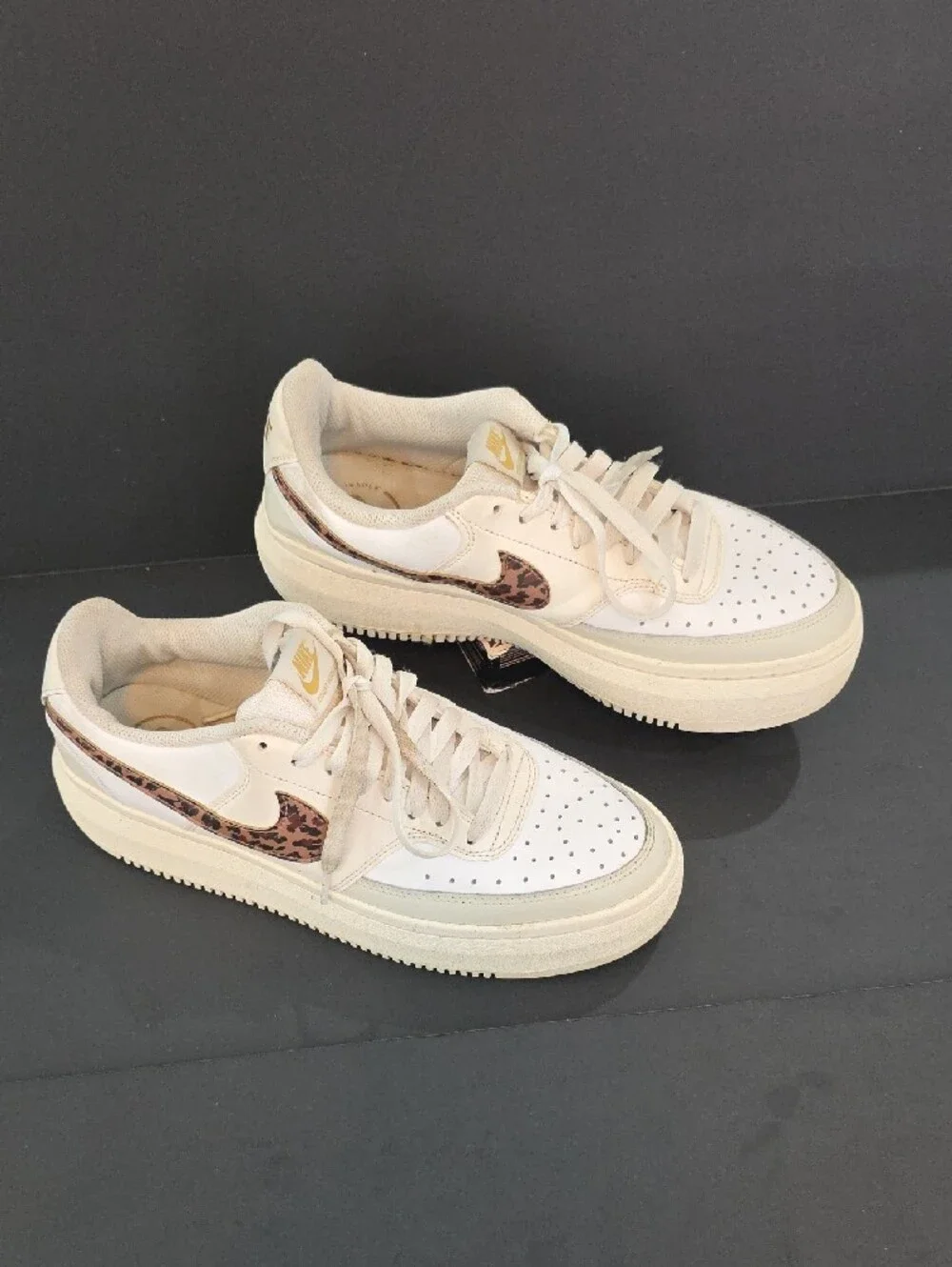 Nike Court Vision Alta Women’s Cream Sneakers with Leopard Swoosh Size 11
